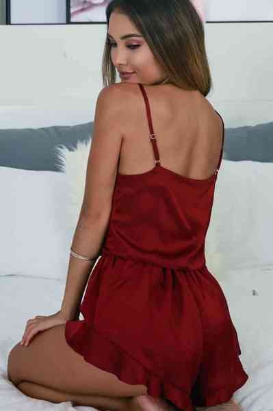 Merry See Saten Şortlu Takım Bordo