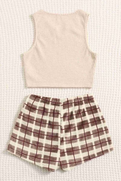 Merry See Altı Peluş Polar Üstü Örme Kolsuz Pijama Takımı Çok Renkli