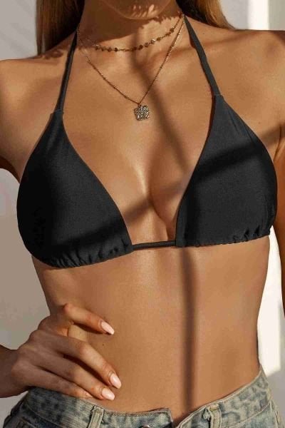 Angelsin Siyah Boyundan Bağlamalı Üçgen Bikini Üstü Siyah
