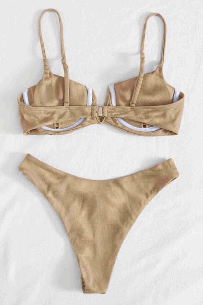 Angelsin Üstü V Göğüs Dekolteli Bikini Takım Bej