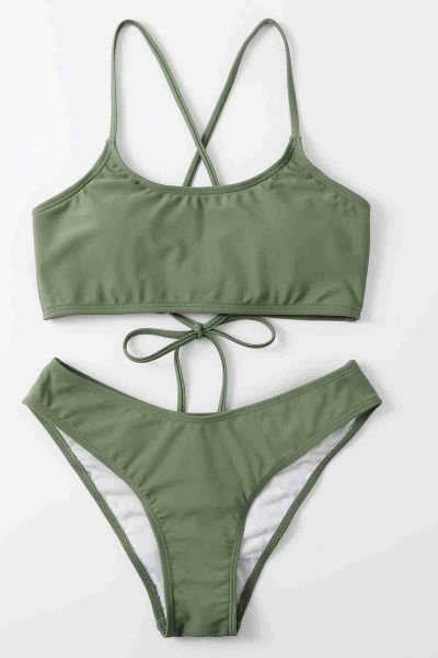 Angelsin Brezilyan Arkadan Büzgülü Sırt Bağlamalı Bikini Takım Yeşil