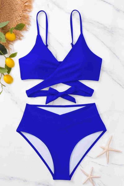 Angelsin V Kesim Bikini Altlı Bel Kuşak Detaylı  Bikini Takım Saks