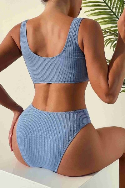 Angelsin Özel Fitilli Kumaş Yüksek Bel Bikini Altı Mavi
