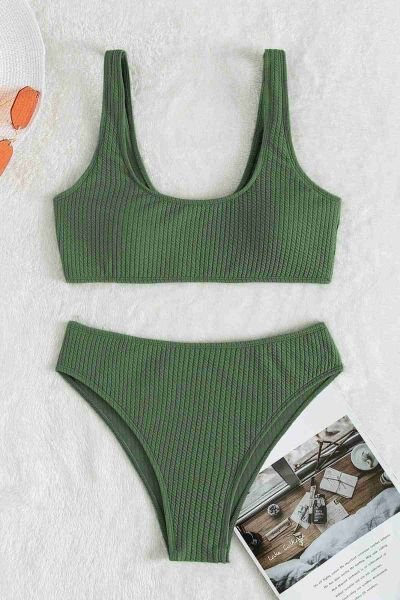 Angelsin Özel Fitilli Kumaş Yüksek Bel Bikini Altı Yeşil