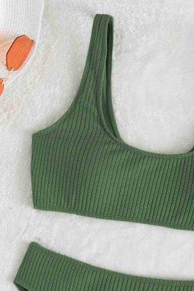 Angelsin Özel Fitilli Kumaş Tankini Bikini Üstü Yeşil