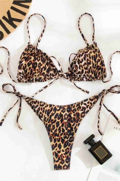 Angelsin Leopar Desenli Belden Ayarlı Tasarım Bağlamalı Bikini Altı Çok Renkli