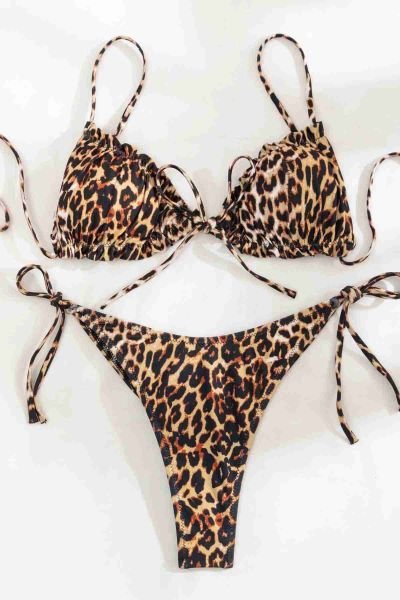 Angelsin Leopar Desenli Belden Ayarlı Tasarım Bağlamalı Bikini Altı Çok Renkli