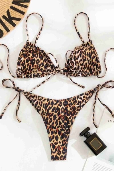 Angelsin Leopar Desenli Bağlamalı Tasarım Bikini Takımı Çok Renkli