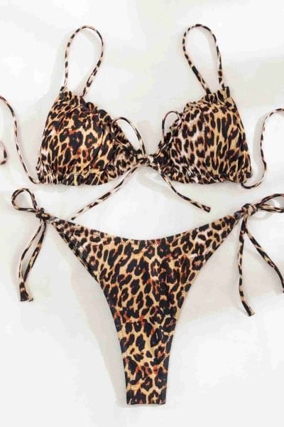 Angelsin Leopar Desenli Bağlamalı Tasarım Bikini Takımı Çok Renkli