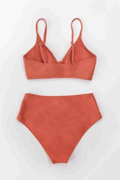 Angelsin Özel Tasarım Önden Çarpraz Yüksek Bel Bikini Takım Kırmızı