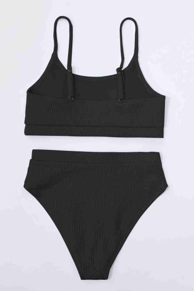 Angelsin Yüksek Bel Özel Kumaş BiKini Altı Siyah