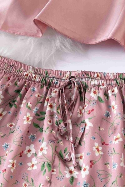 Merry See Dantel İşlemeli Çiçek Desenli Şort Pijama Takımı Pembe
