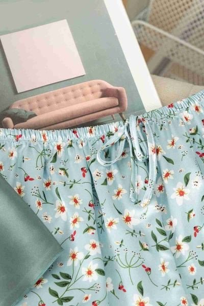Merry See Dantel İşlemeli Çiçek Desenli Şort Pijama Takımı Yeşil