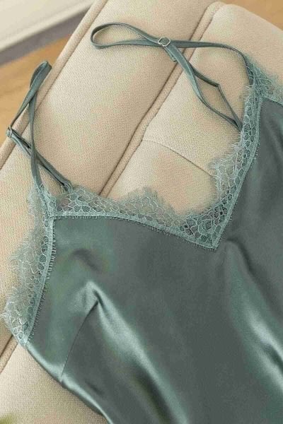 Merry See Dantel İşlemeli Çiçek Desenli Şort Pijama Takımı Yeşil