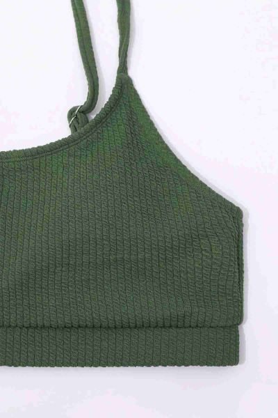 Angelsin Yüksek Bel Özel Kumaş Tankini Bikini Üstü Yeşil