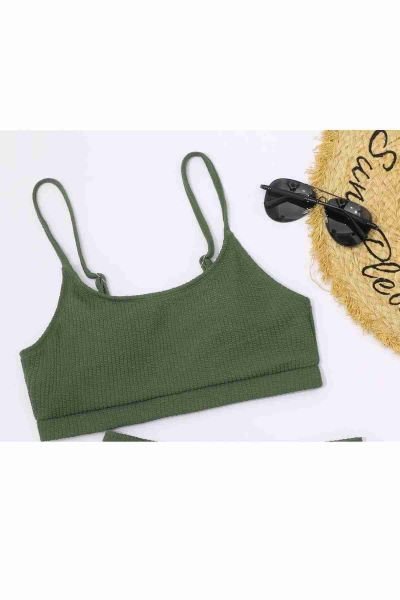 Angelsin Yüksek Bel Özel Kumaş Tankini Bikini Üstü Yeşil