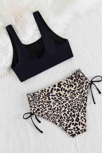 Angelsin Leopar Yanlardan Büzgü Ayarlama Detaylı Bikini Takım Çok Renkli
