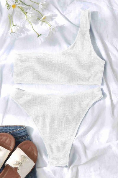 Angelsin Özel Fitilli Kumaş Bikini Takım Beyaz