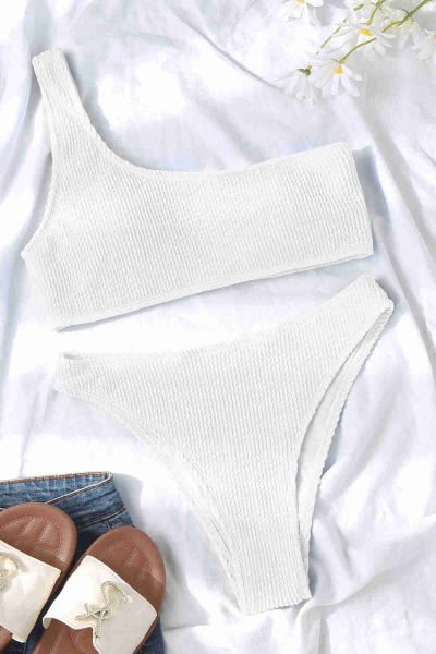 Angelsin Özel Fitilli Kumaş Bikini Takım Beyaz