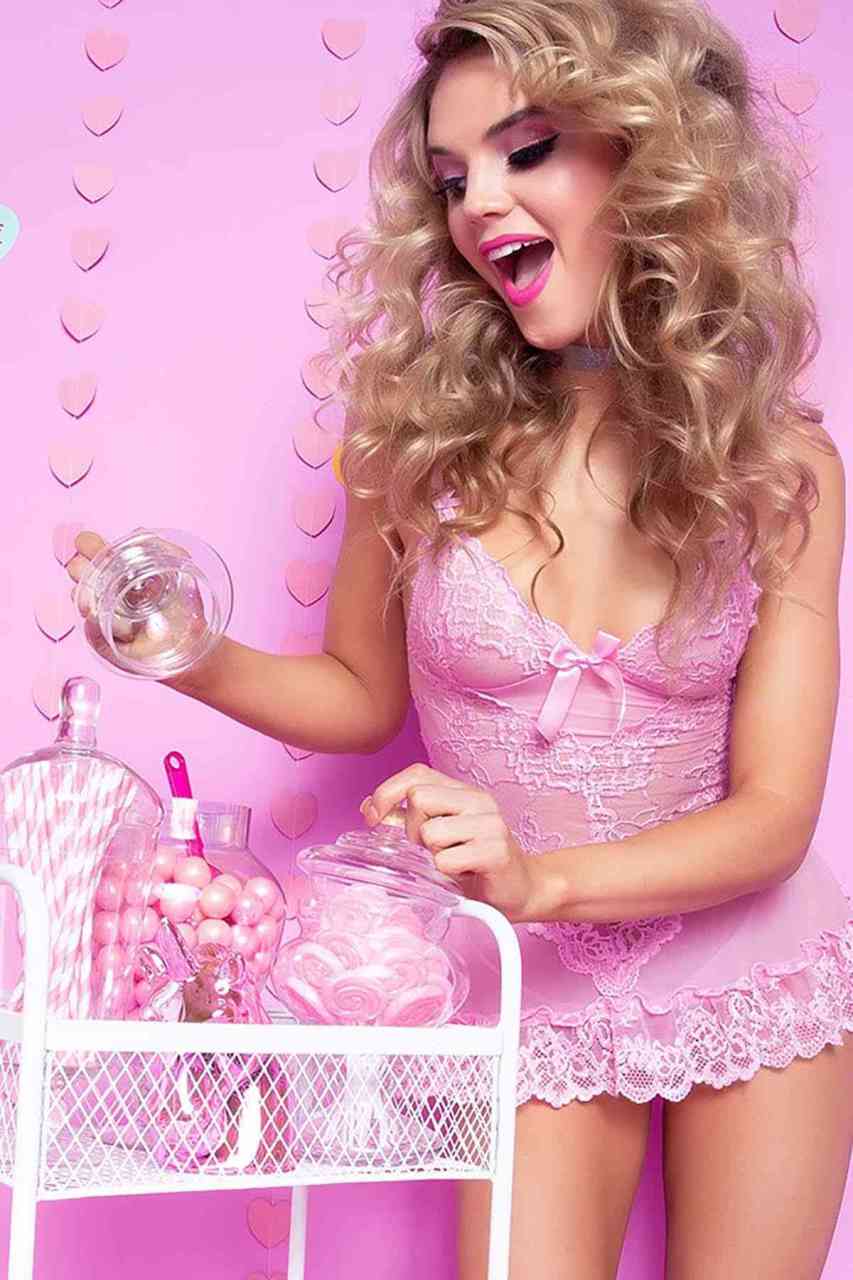 Merry See Dantel Babydoll Pembe