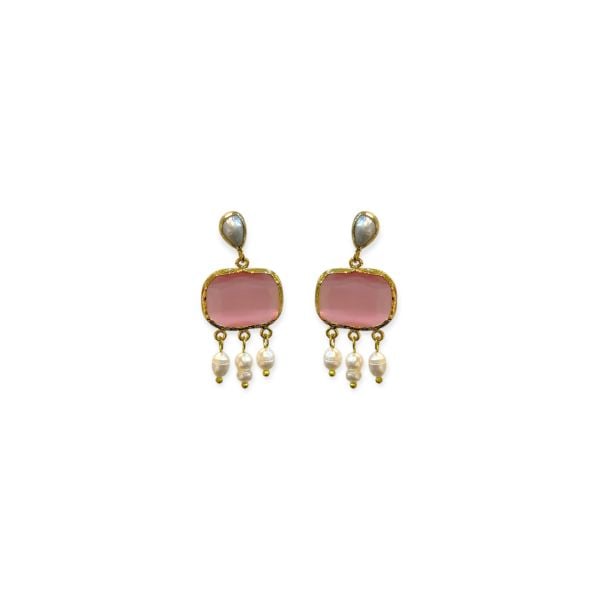 Doğaltaş Pembe Kedi Gözü Doğal İnci Küpe