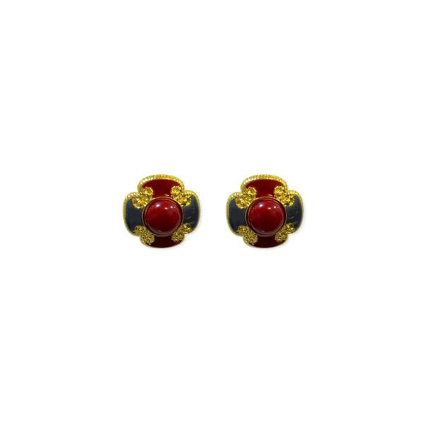 Vintage Bordo Düğme Küpe