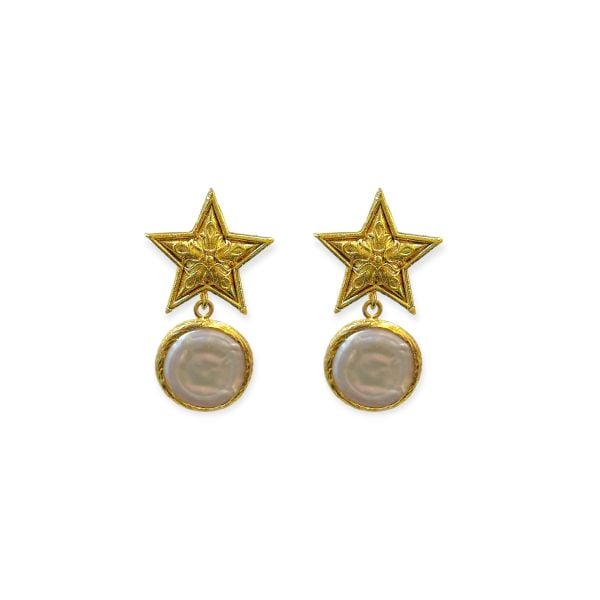 Golden Star İnci Doğaltaş Yıldız Küpe