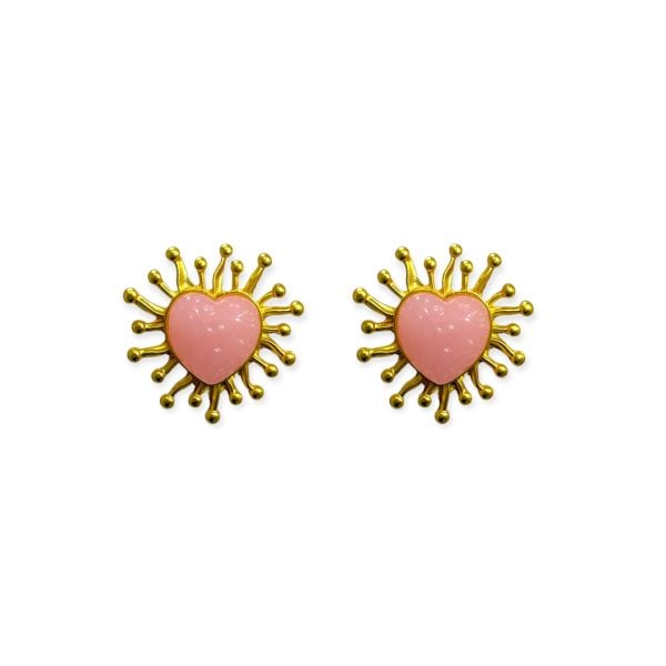 Vintage Pembe Kalp Küpe