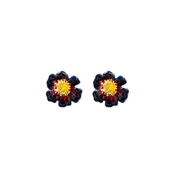 Lacivert Bordo Çiçek Küpe