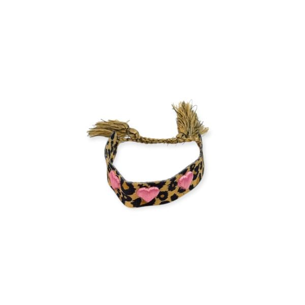 Pembe Kalp Leopar Örme Bileklik