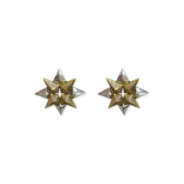Mat Silver Gold Kutup Yıldızı Taşlı Küpe