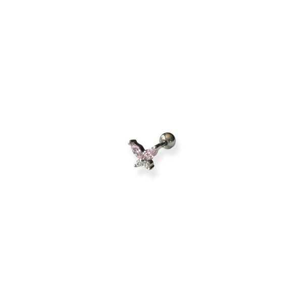 Pembe Silver Mini Kelebek Çelik Tragus Piercing