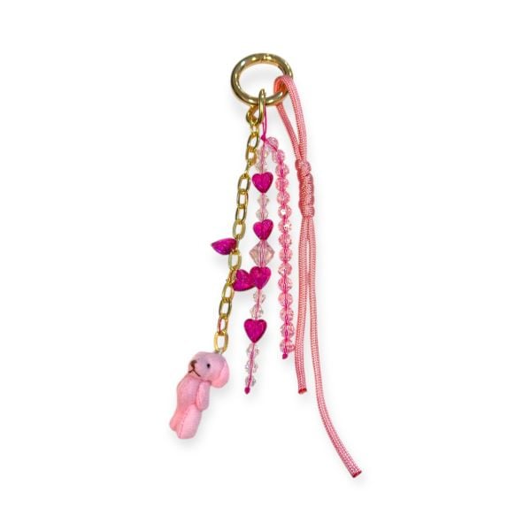 Pembe Ayıcık Kalpli Çanta Charm Anahtarlık