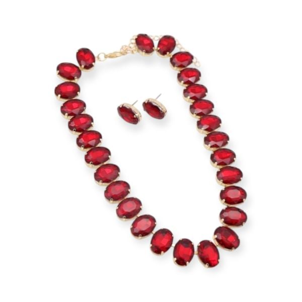 Kristal Kırmızı Diamonds Kolye Küpe Set