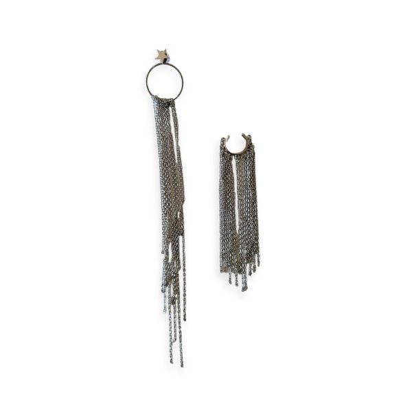 Yıldız Zincir Sallantılı Tekli Küpe & Earcuff Küpe