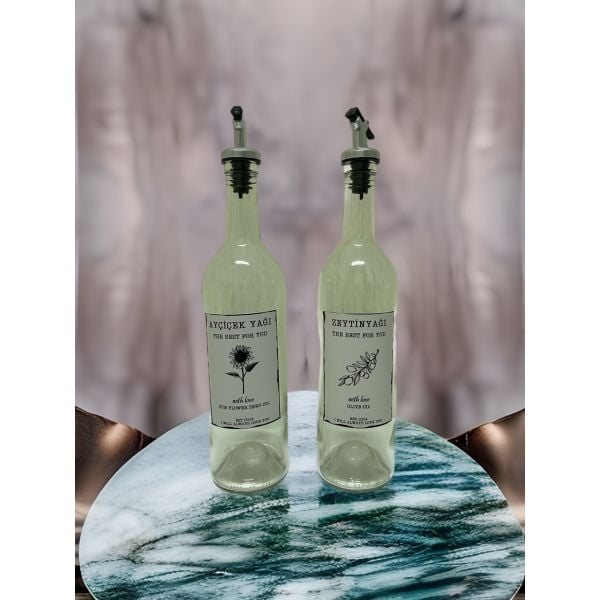 Cam 2'li 750 ML Şeffaf Sızdırmaz Zeytinyağı ve Ayçiçek Yağı Şişesi Yağdanlık