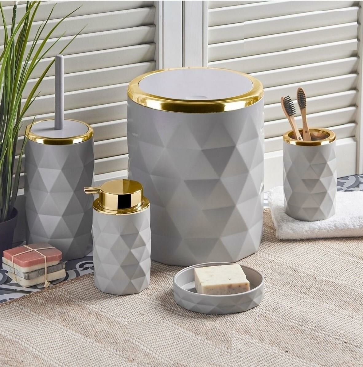 Diamond 5 Parça Banyo Seti Toupe - Gold