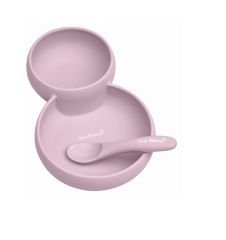 Saro Silikon İkiz Tabak, Kase ve Kaşık Seti Pembe