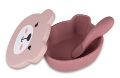 Tum Tum Silikon Vakumlu, Kapaklı Kase ve Kaşık Seti Betsy Bear