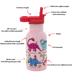 Tyrrell Katz Pipetli Çelik Matara 400ml // Pink Dino