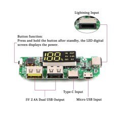 LEDli Çift USB 5V 2.4A Micro/Type-C/Lightning USB'li Powerbank
