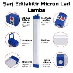 USB Şarjlı 3 Modlu Mıknatıslı Balıkçı - Kamp Feneri LED Şarjlı Işıldak 60 W 52 Cm