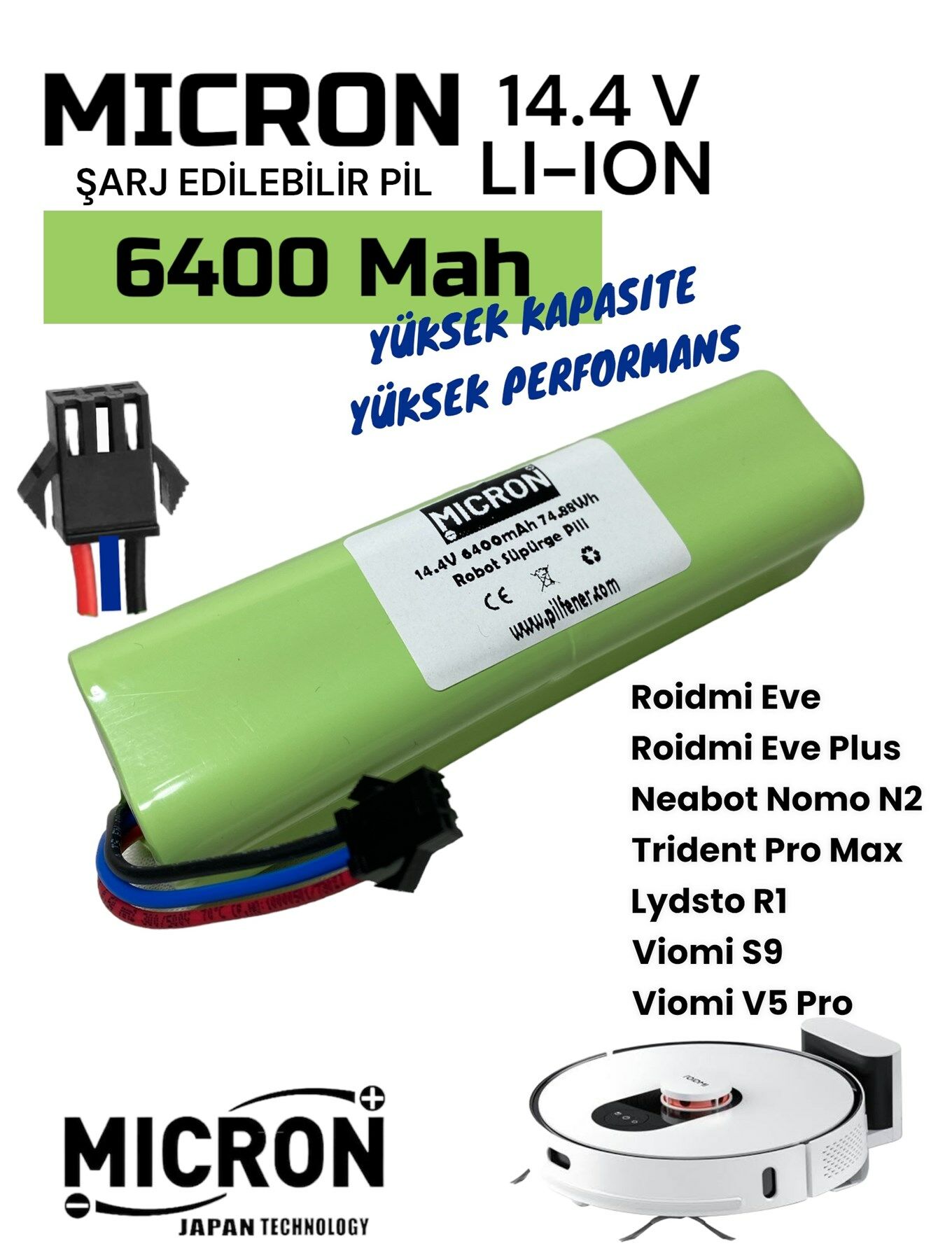 Roidmi Eve,roidmi Eve Plus,neabot Nomo N2,trident Pro Max ,lydsto R1,viomi S9,v5 14.4v 6400 Mah Pil