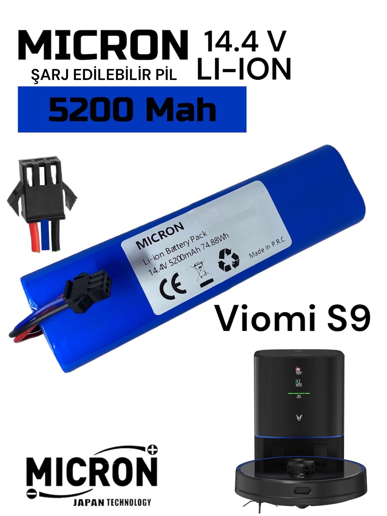 Viomi S9 Uyumlu Robot Süpürge Batarya 14.4v 5200 Mah Li-ion Pil Batarya