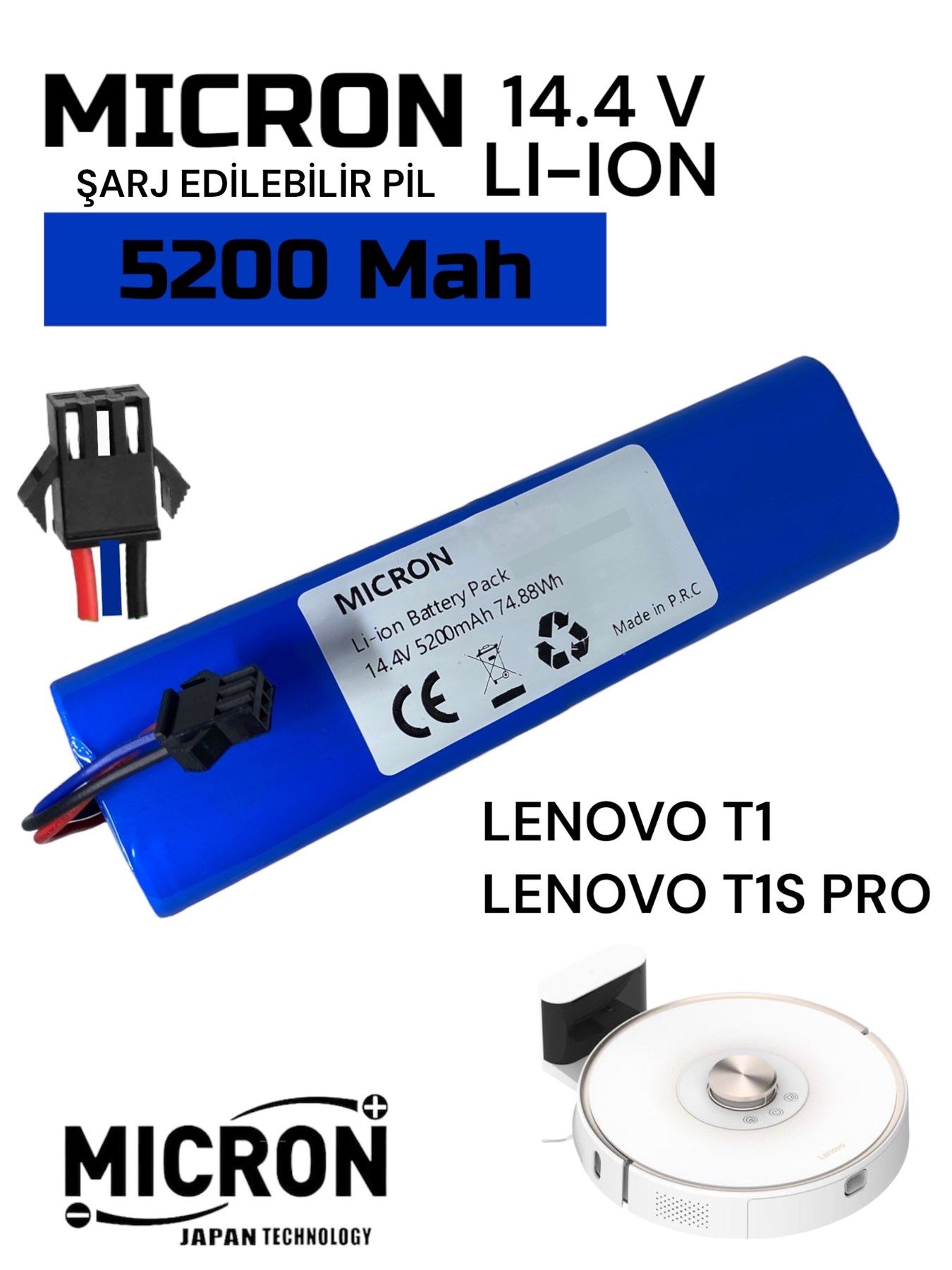 Lenovo T1 / T1S Pro Akıllı Robot Süpürge Bataryası 14.4v 5200mah Pil Orijinal Kapasite Batarya