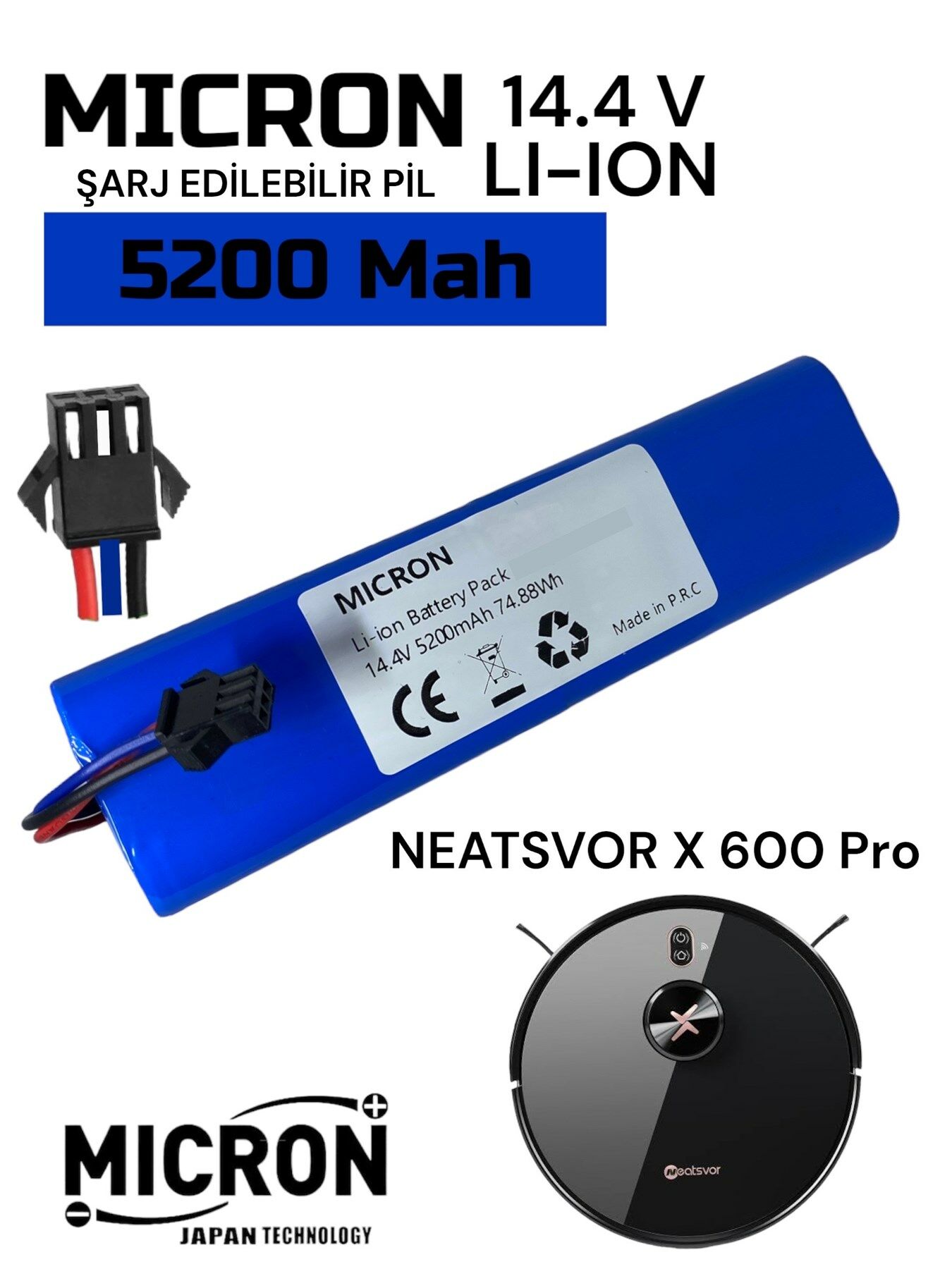 Neatsvor X600 Pro Uyumlu Robot Süpürge Yedek Pili 5200MAH Lityum Iyon Pil ve Batarya Paketi