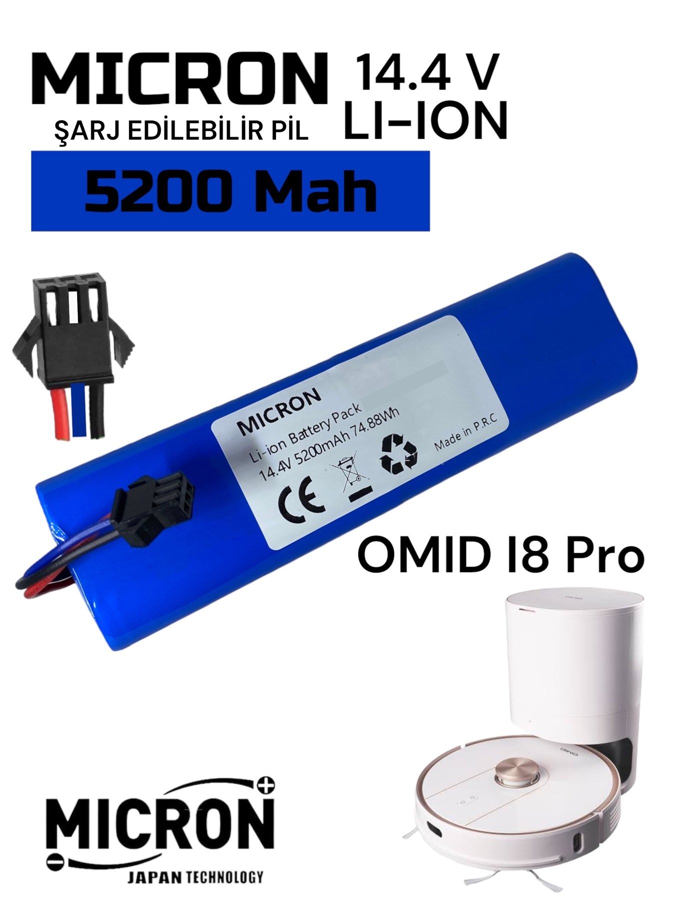 Omid  i8 Pro (I8 Pro) Uyumlu Robot Süpürge Yedek Pili 5200MAH Lityum Iyon Pil ve Batarya Paketi