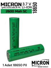 18650 3.7V (Volt) 2600 MaH(Amper) 5C Lityum Şarj edilebilir Pil(Batarya)  1 Adet
