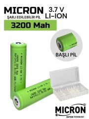 18650 3.7V (Volt) 3200 MaH(Amper) 3C Lityum Şarj edilebilir 1 Adet Başlı Pil + Pil Kutusu Hediyeli