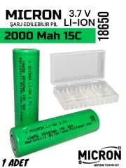 18650 3.7V (Volt) 2000 MaH(Amper) 15C Lityum Şarj edilebilir 1 Adet Pil(Batarya) Pil Kutusu Hediyeli